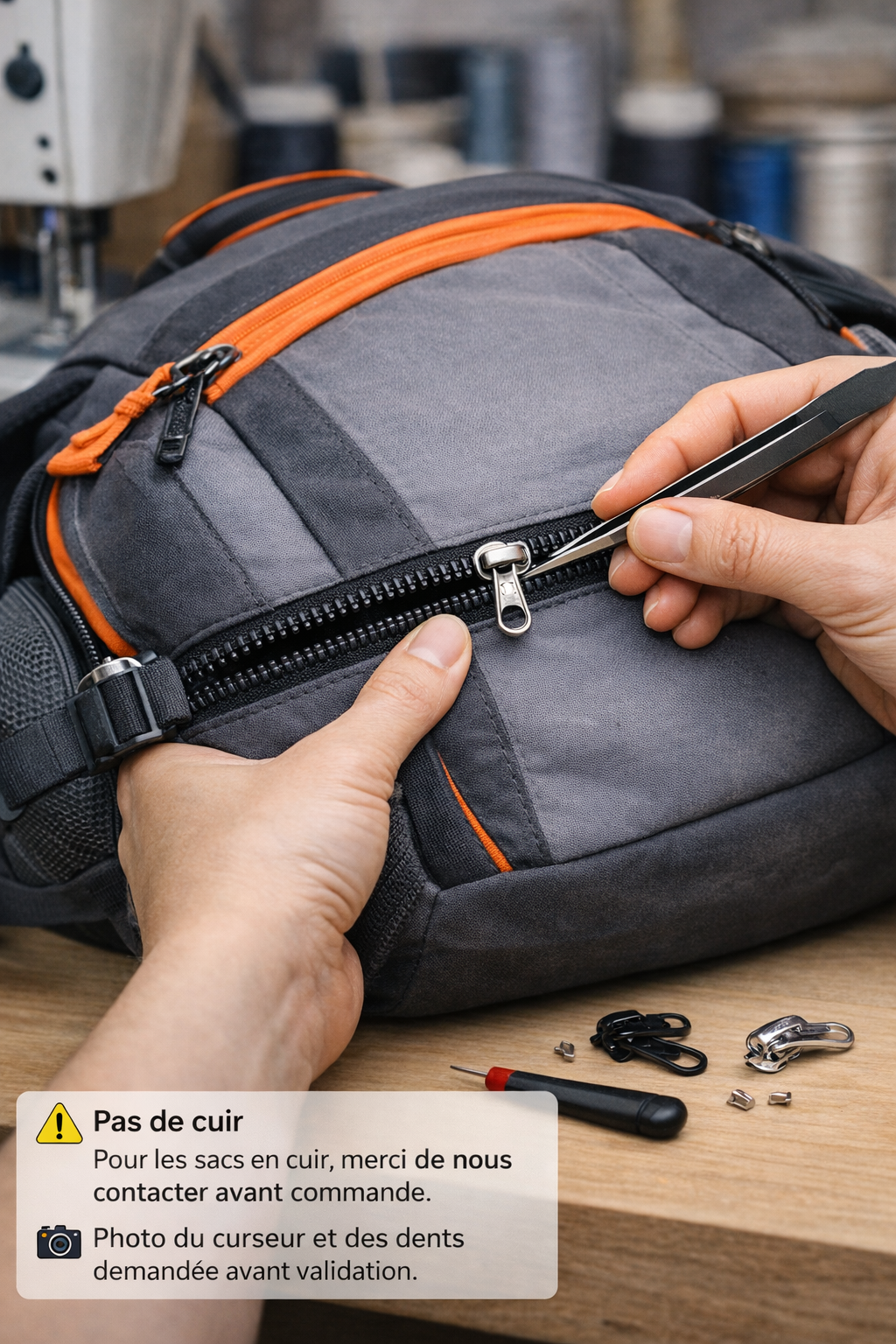 Réparation grande fermeture éclair – sac